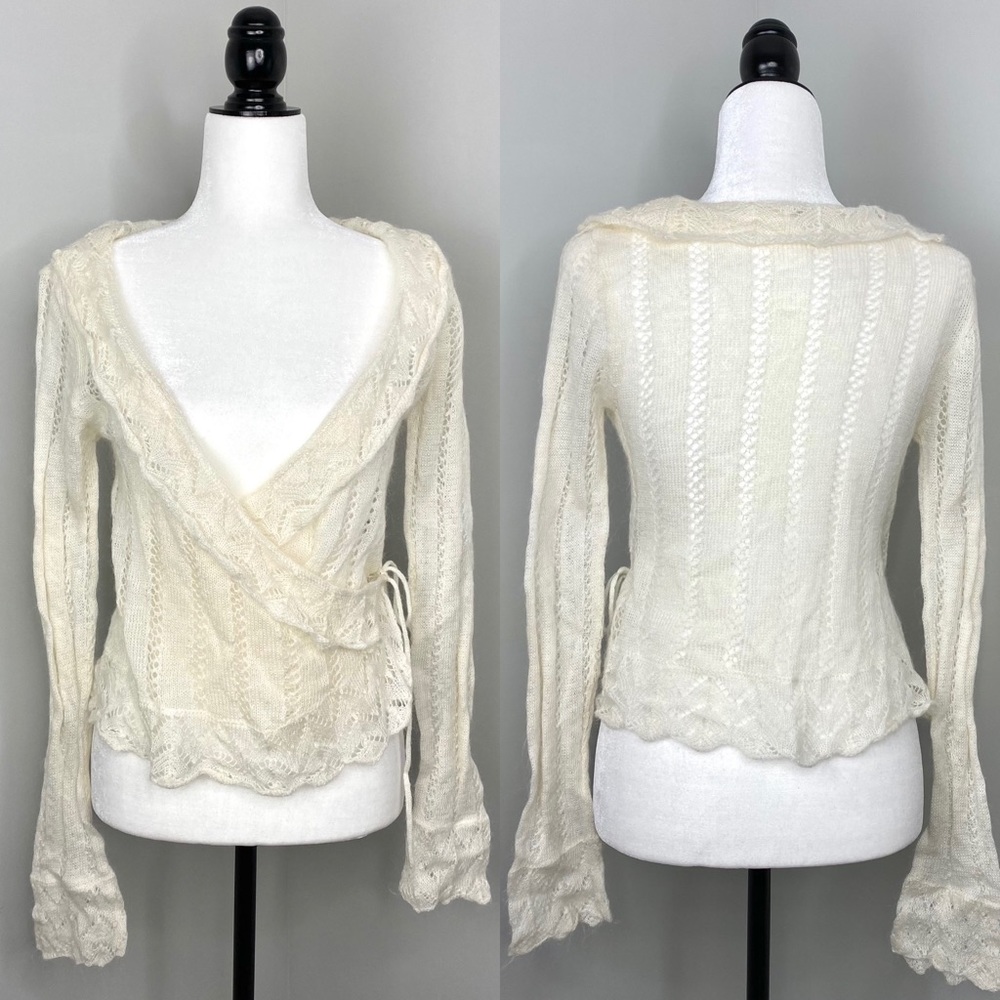 H&M Crochet Ruffle Collar & Sleeve Plunge Sweater